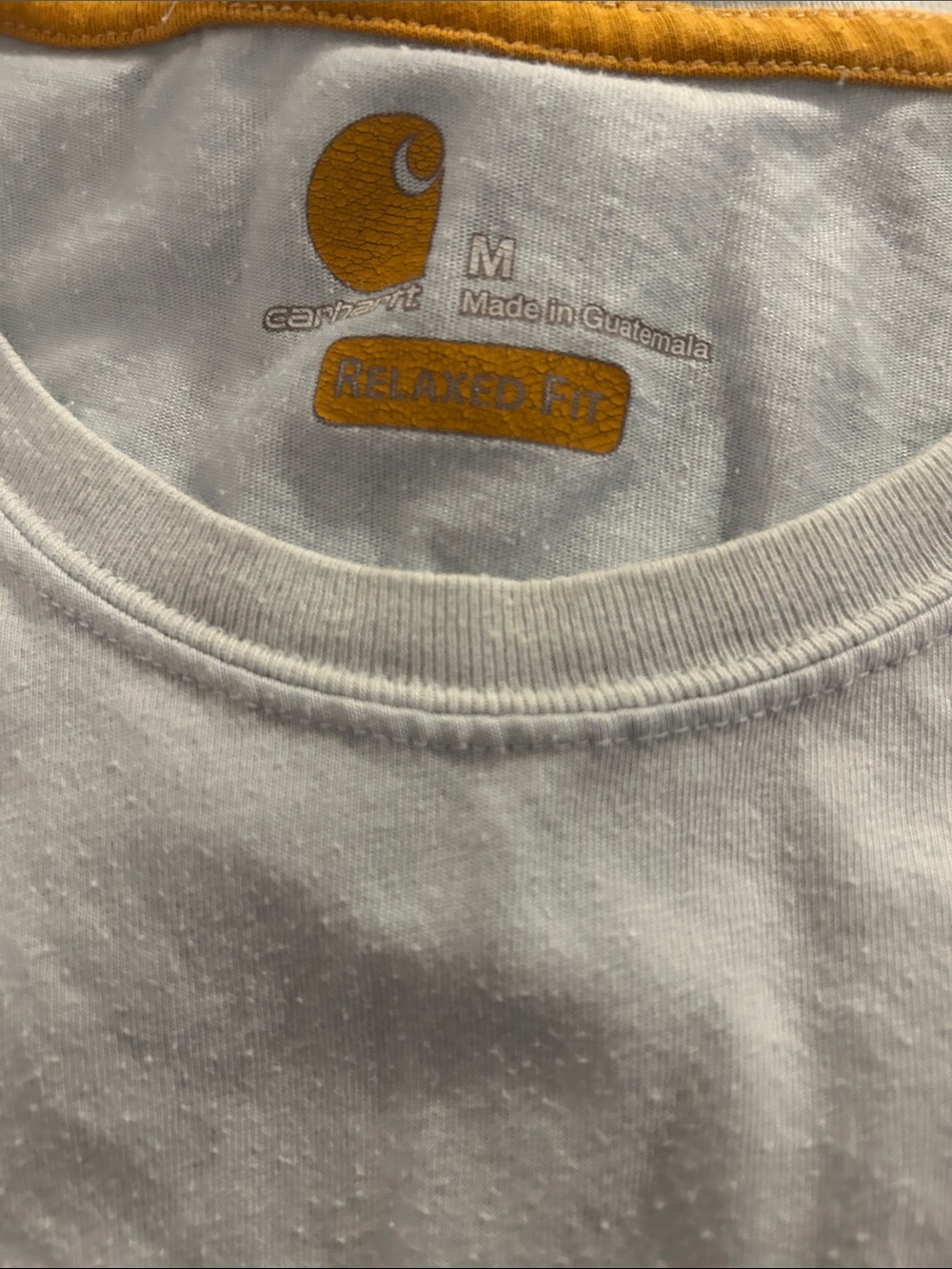 Carhartt White Tee with Yellow Trim and Logo